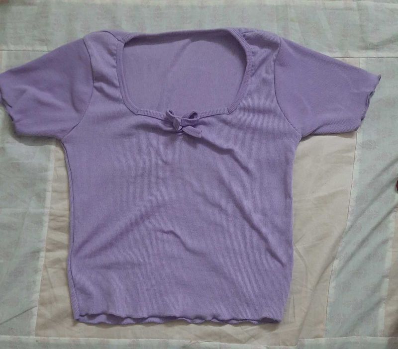 Cute Lavender Ribbed Top with Bow