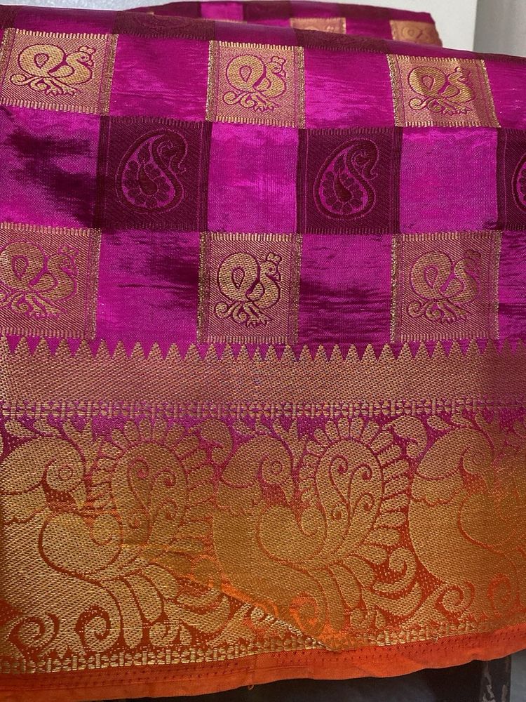 Vibrant Pink &amp; Gold Silk Saree