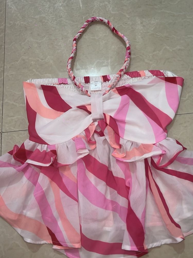 Stunning Pink Striped Strapless Top