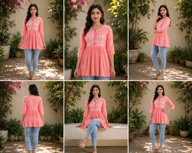 Pretty Peach Embroidered Kurti-All size