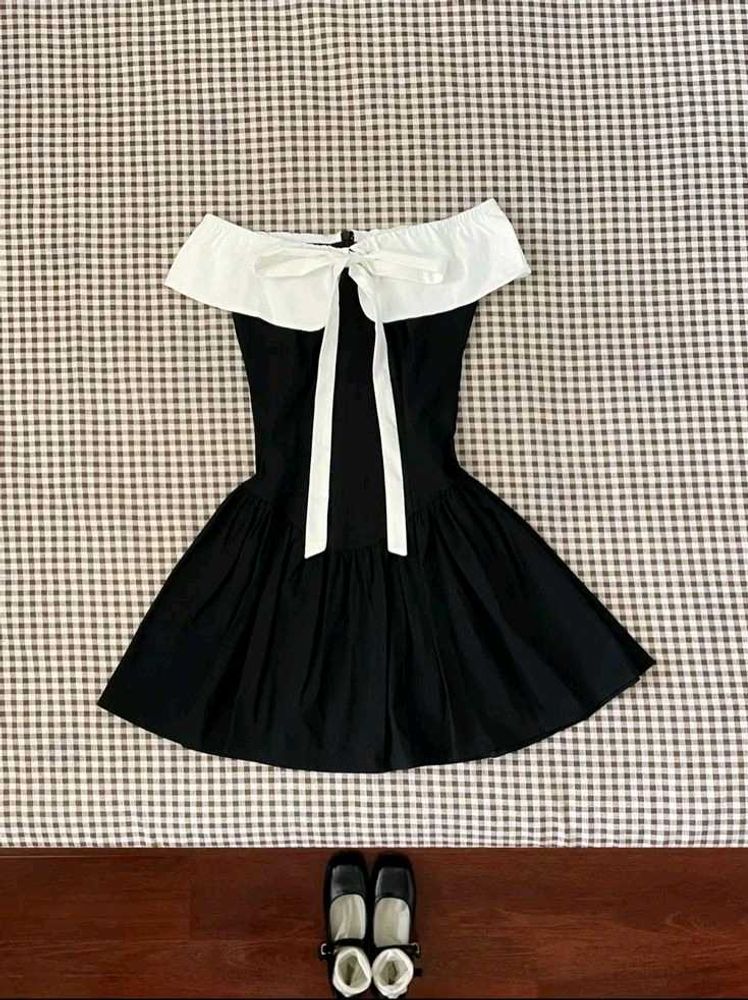 y2k Chic Black &amp; White Off-Shoulder Dress