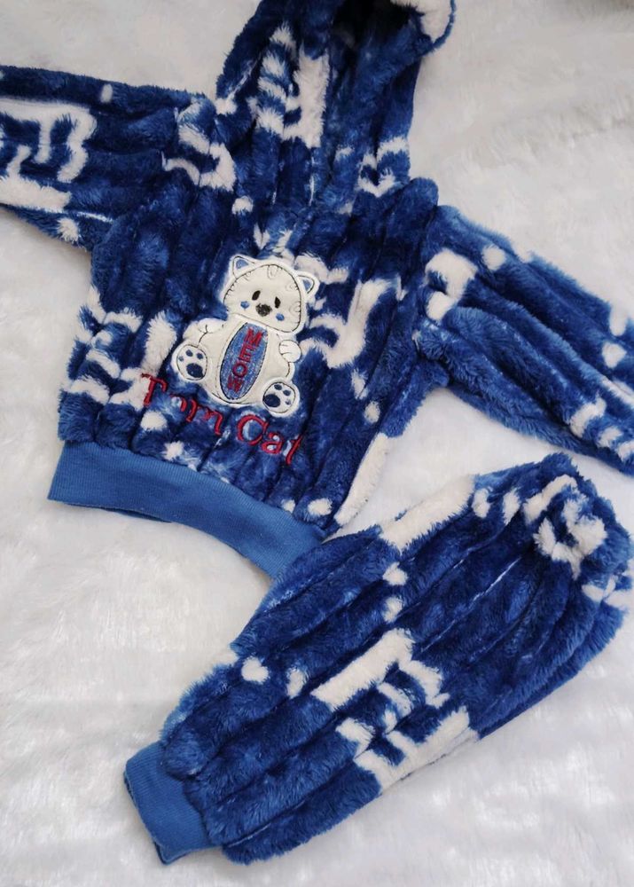 Cozy Blue Bear Faux Fur Hoodie &amp; Pants Set