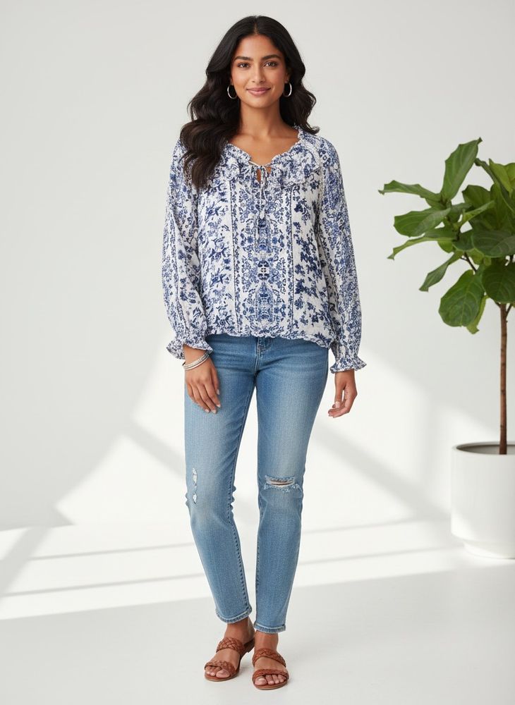 American Rag Cie Boho Floral Ruffle Blouse
