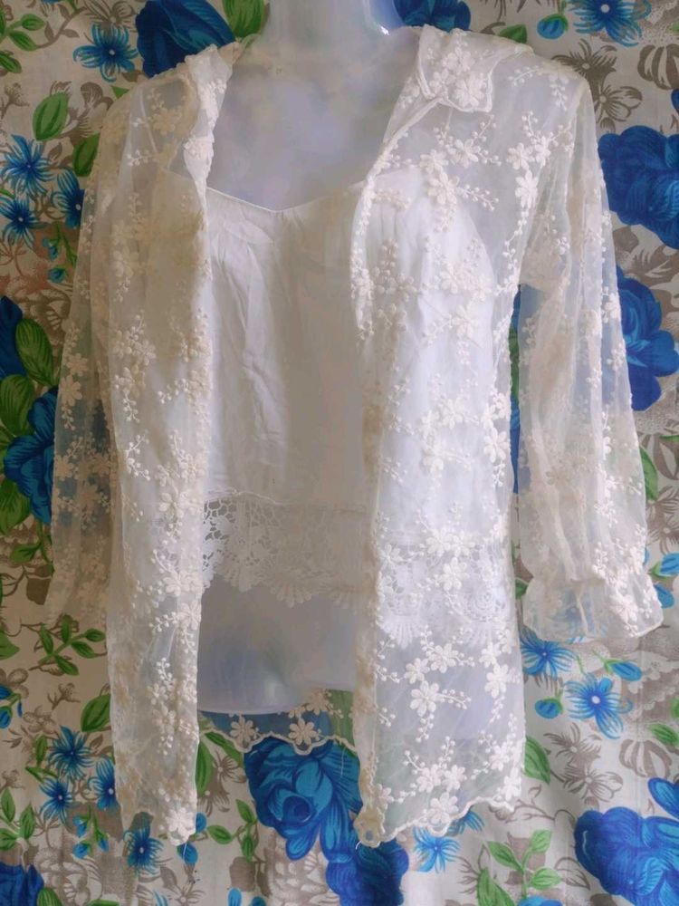 White Floral Lace Hoodie Shrug