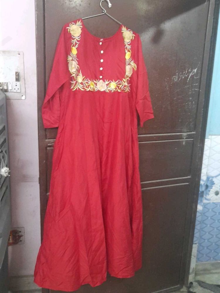 Embroidered Red Kurta