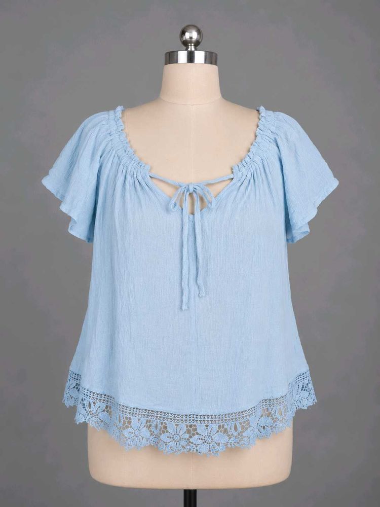 Light Blue Lace Trim Tunic Top