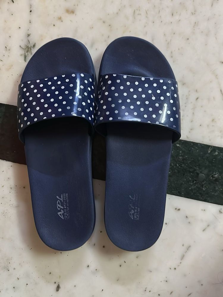 Navy Blue Polka Dot Slides