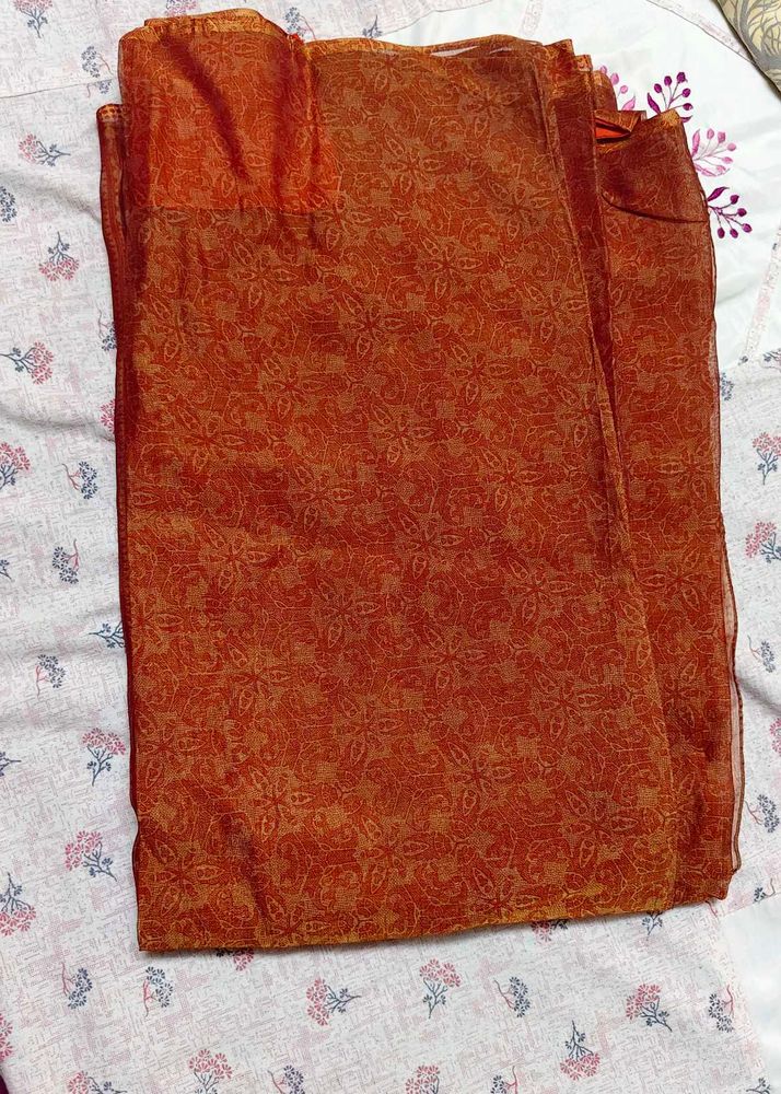Tissue saree plain no work only print