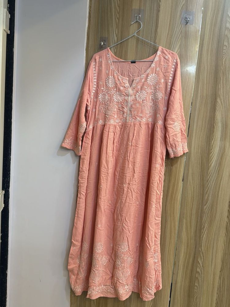 Peach Embroidered Casual Dress