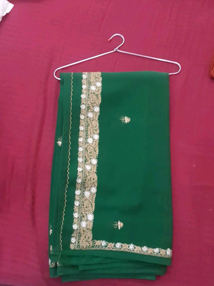 Emerald Green Embroidered Saree