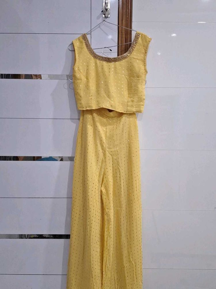 Elegant Yellow Kurta plazo Set with Sequins