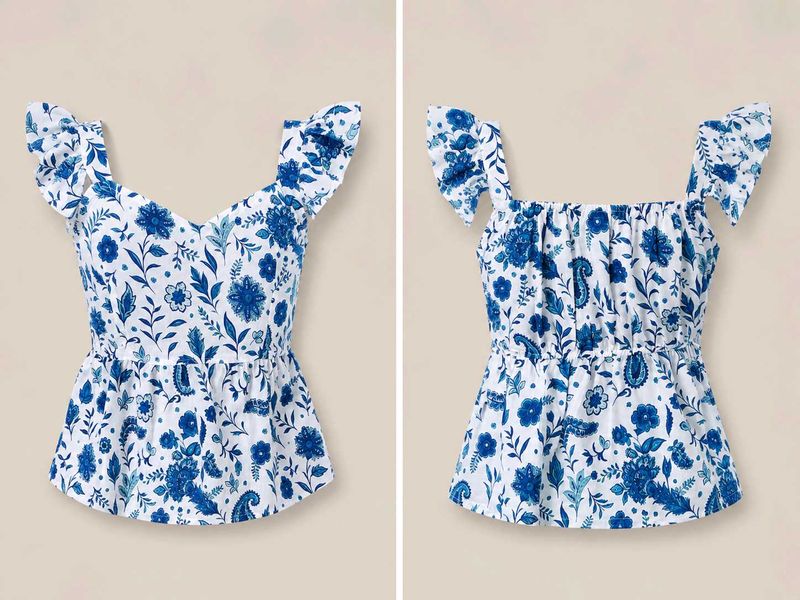 Blue Floral Peplum Top