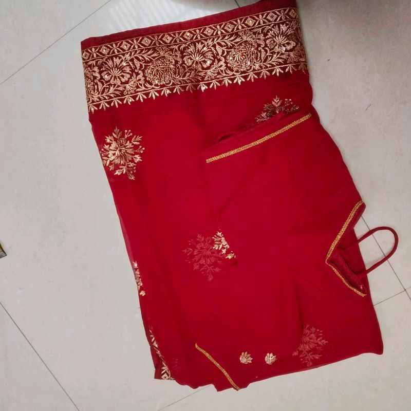 Red &amp; Gold Embroidered Saree