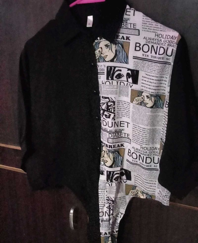 Unique Comic Print Black Shirt