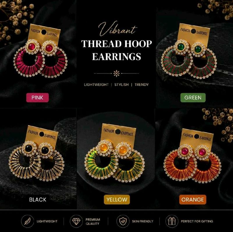 Vibrant Thread Hoop Earrings 5 sets