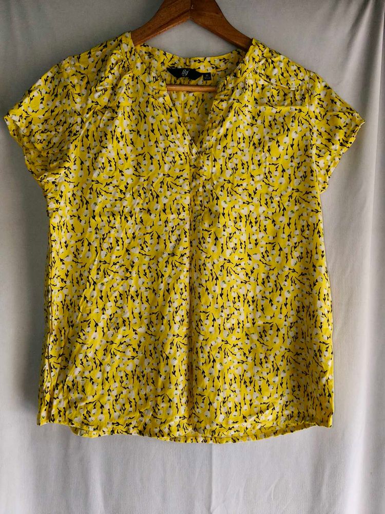 Bright Yellow Floral V-Neck Top