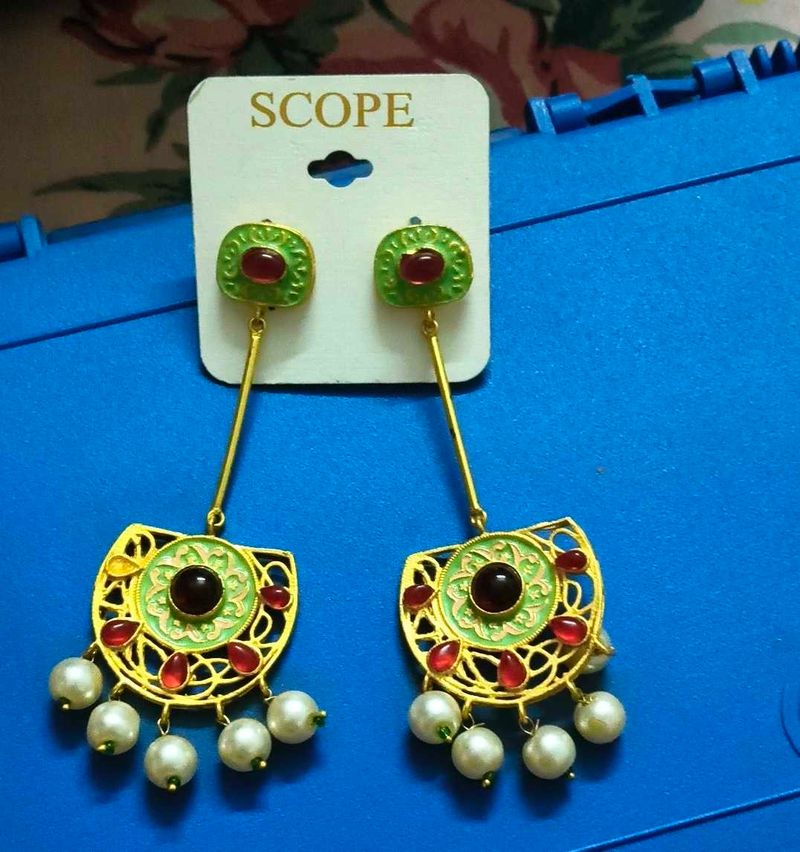 Elegant Pearl &amp; Stone Dangle Earrings