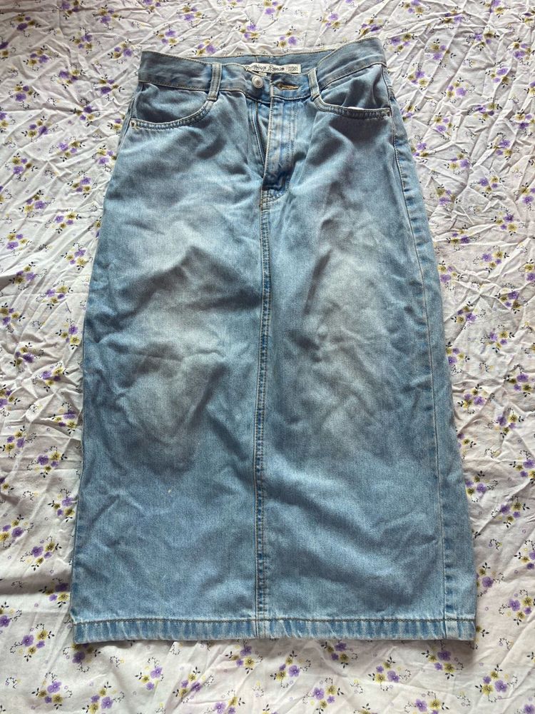 Light Wash Denim Maxi Skirt