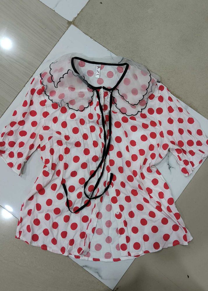Chic Polka Dot Blouse with Peter Pan Collar
