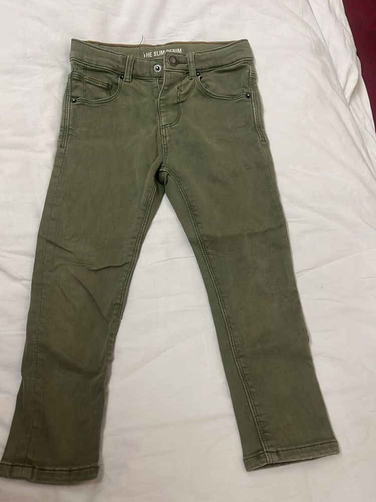 Olive Green Slim Fit Denim Jeans