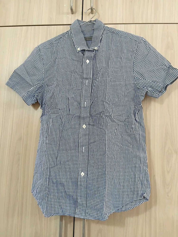 GIORDANO Men Blue Gingham Short Sleeve Shirt