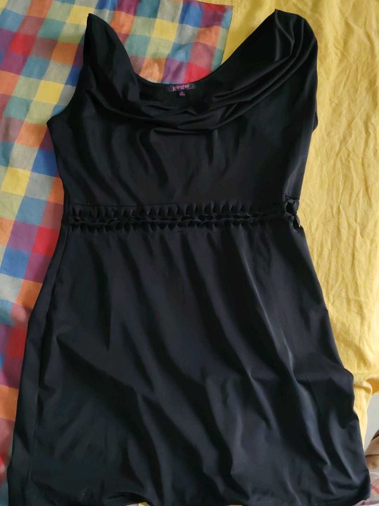Ginger Elegant Black Cowl Neck Dress