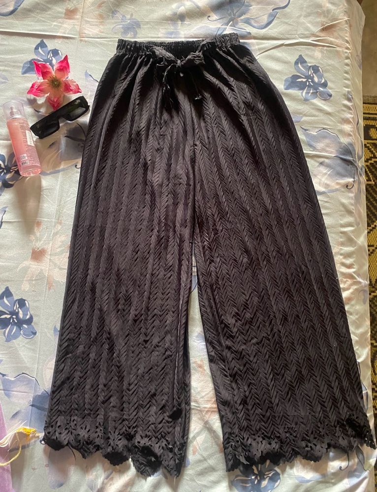 Black Palazzo Pants with Lace Trim