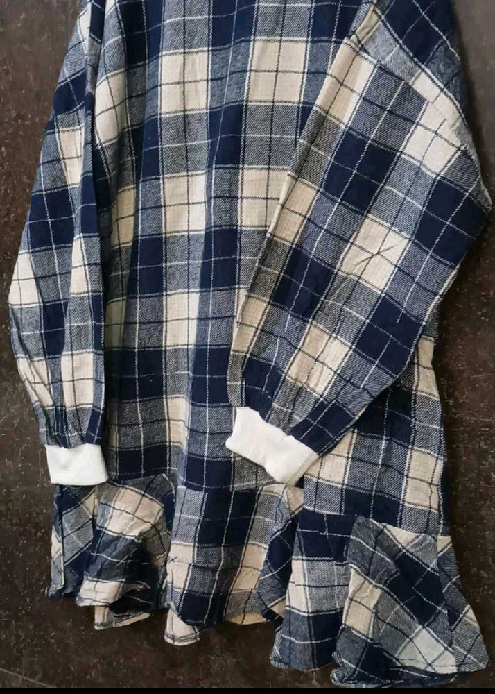Blue Plaid Ruffle Hem Mini Dress