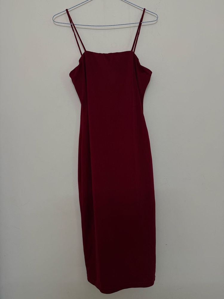 Maroon Spaghetti Strap Midi Dress