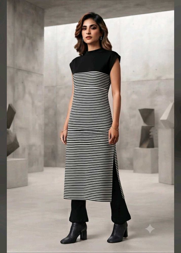 Striped Kurta with complementary for free Black P