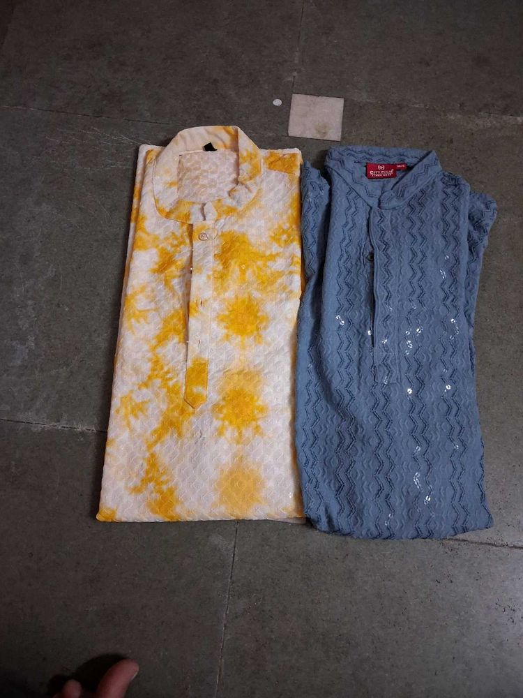 Men's Kurta Set - Yellow &amp; Blue