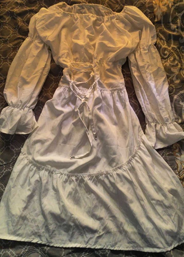 off-shoulder white sundress ⊹ ࣪ ˖