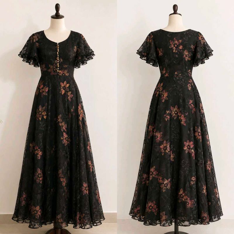 🖤 Midnight Bloom Black Floral Gown🥀