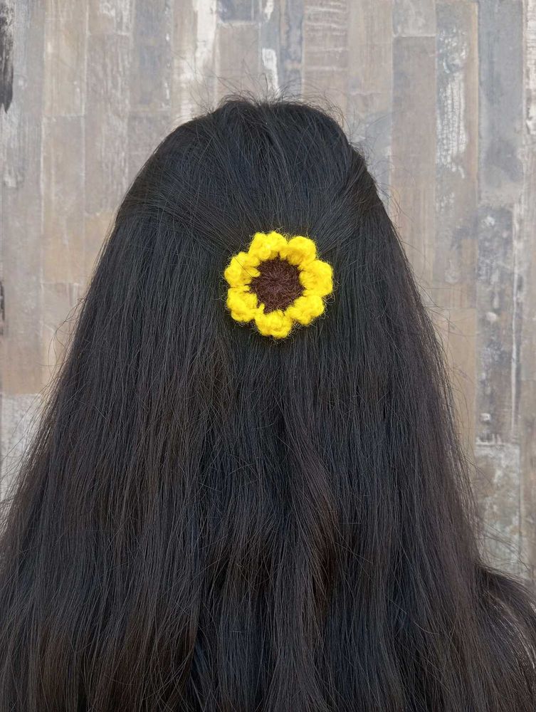 Crocheted Sunflower Hair Clip