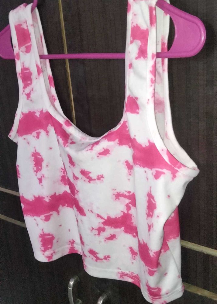 Pink &amp; White Tie-Dye Crop Top