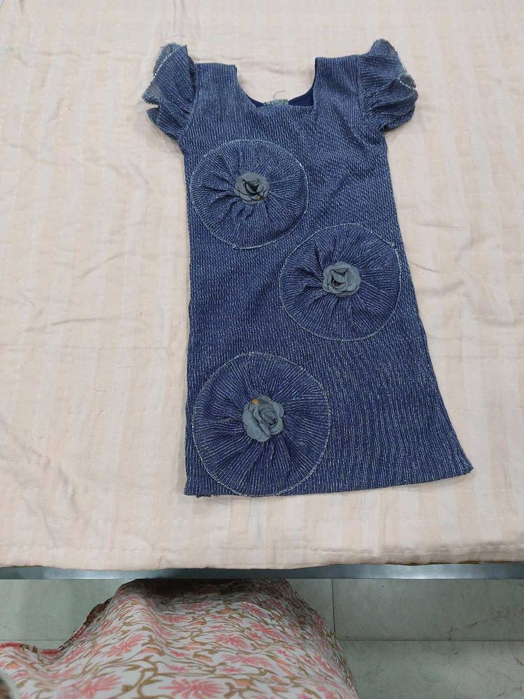 Denim Dress with Flower Embellishments