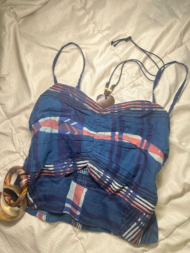 Blue Plaid Crop Top