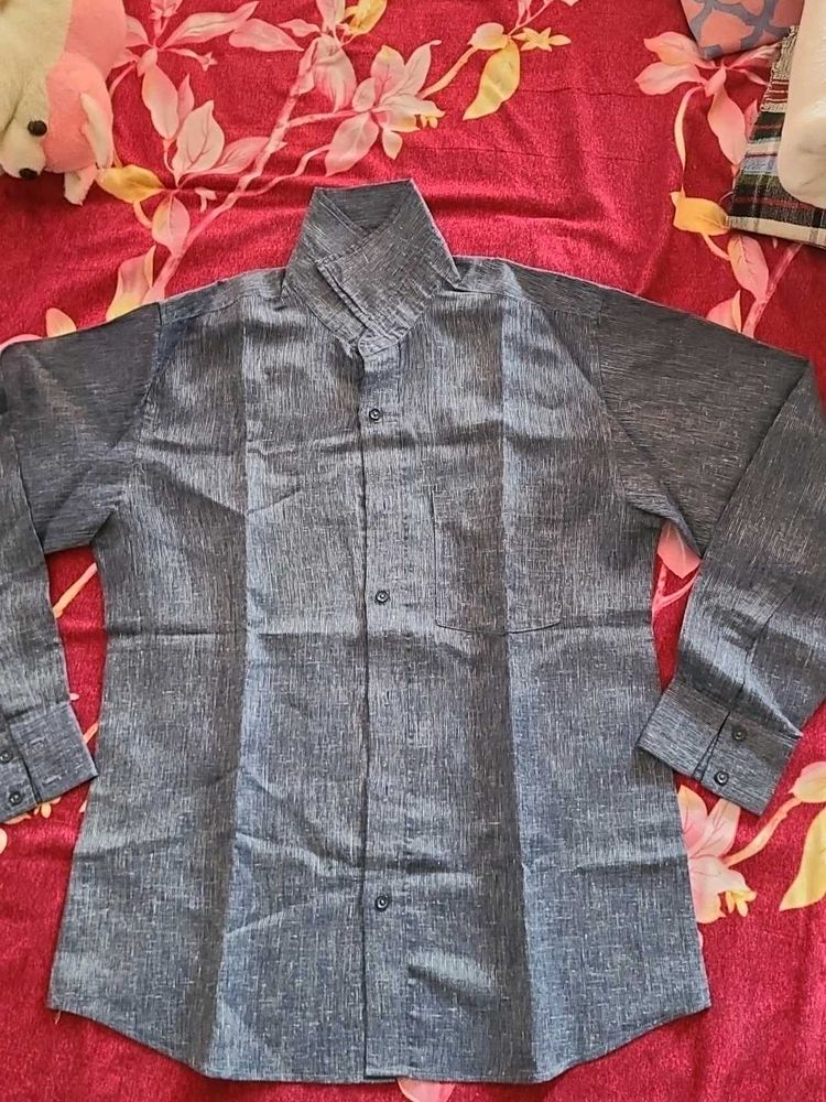 Men's Textured Grey Long Sleeve Shirt
