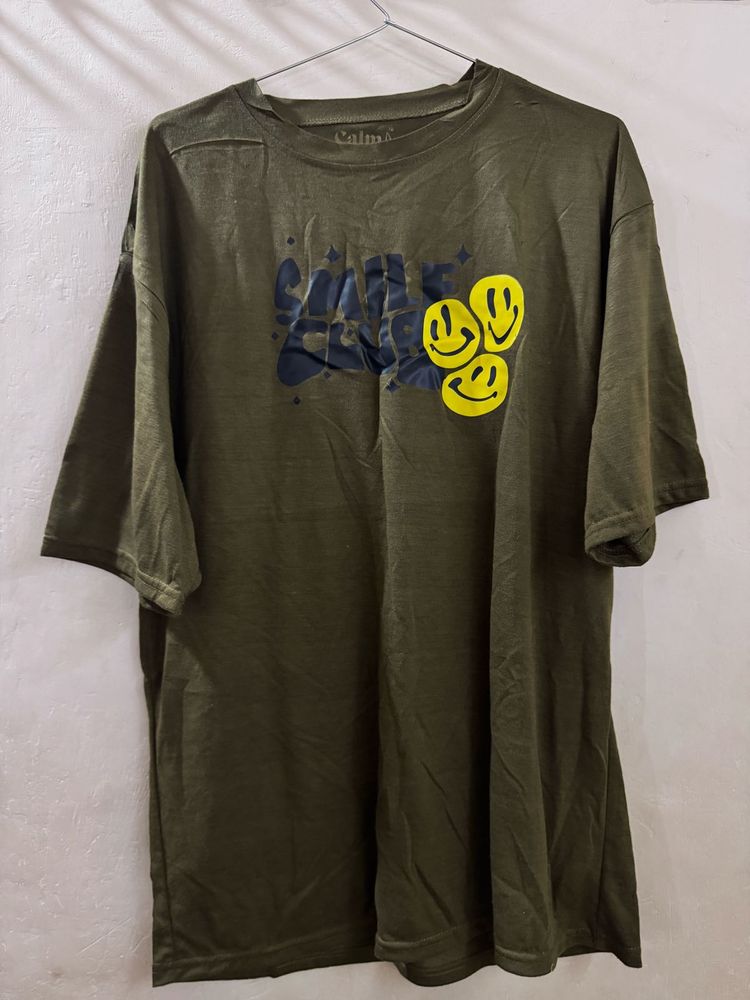 Green Graphic T-Shirt with Smiley Faces