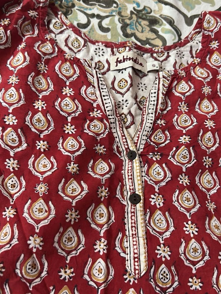 Beautiful Red Block Print Kurta