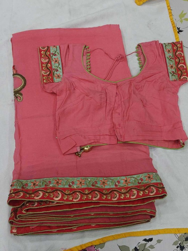 Elegant Pink Embroidered Saree with Blouse