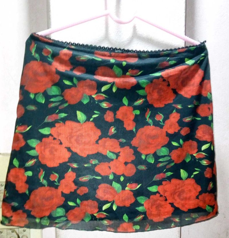 Vintage Rose Print Mini Skirt