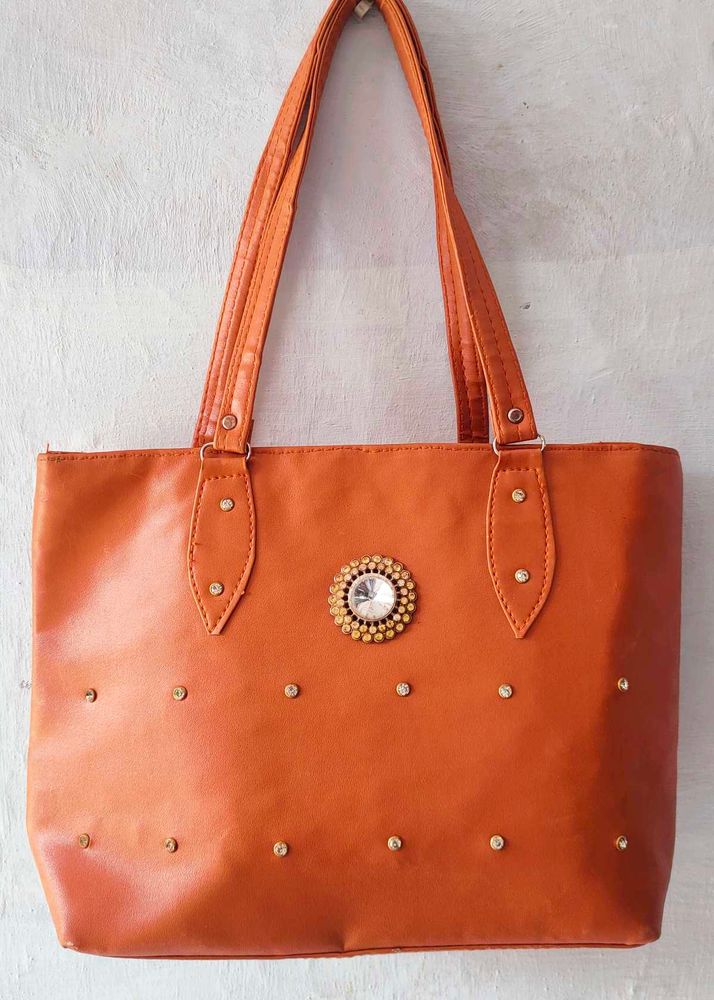 Orange Tote Bag with Embellishment