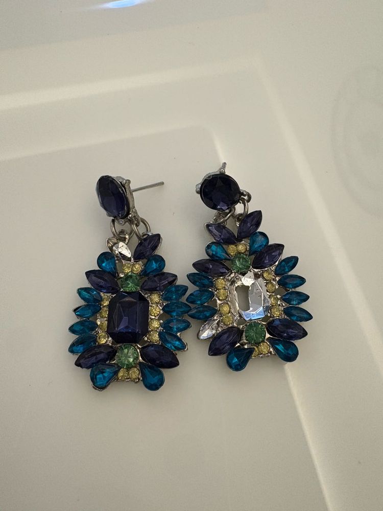 Sparkling Blue &amp; Green Gemstone Earrings