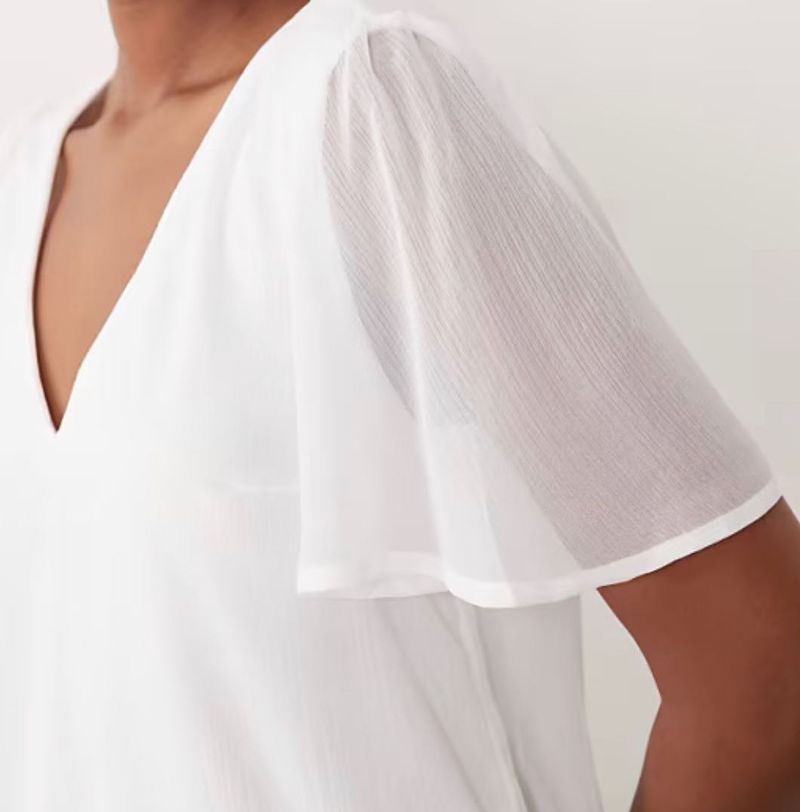 Elegant lace White V-Neck Flutter Sleeve Top