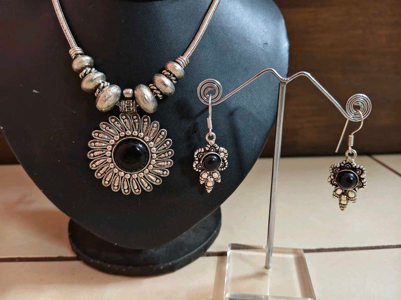boho silver Necklace &amp; Earring Set