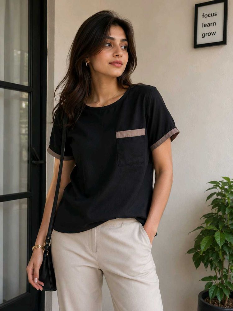 Sheer Black Top with Pocket Detail