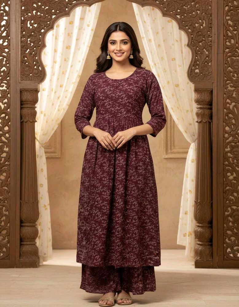 Maroon Printed Kurta Set