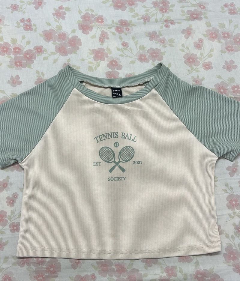 SHEIN - Cute Tennis Ball Society Cropped Tee