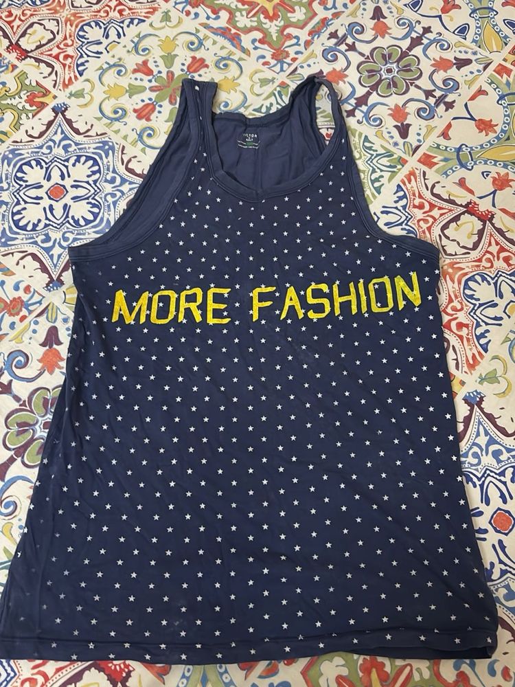 Navy Star Print "More Fashion" Tank Top